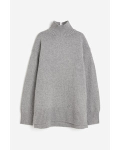 Oversized Polo-neck Jumper Grey Marl