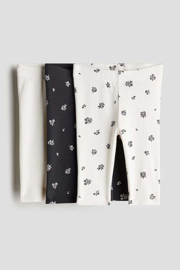 H&M 3-pack Cotton Leggings Dark Grey/floral