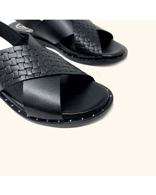 Hanks Corfu Black Leather Flat Sandals