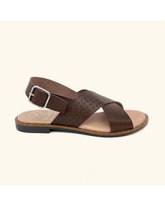 Corfu Flat Sandals Brown Leather