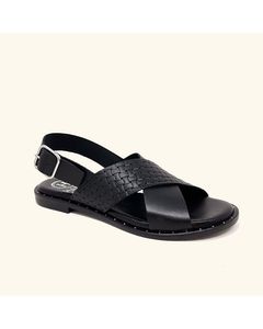 Corfu Black Leather Flat Sandals