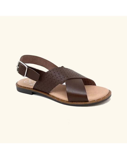 Hanks Corfu Flat Sandals Brown Leather