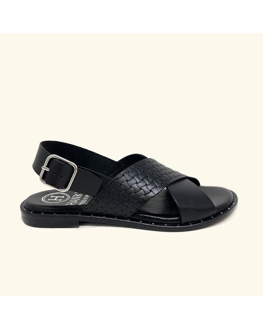 Hanks Corfu Black Leather Flat Sandals