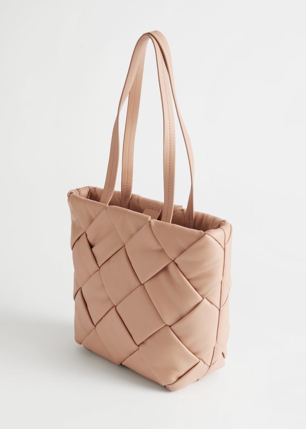 & Other Stories Braided Leather Tote Bag Beige