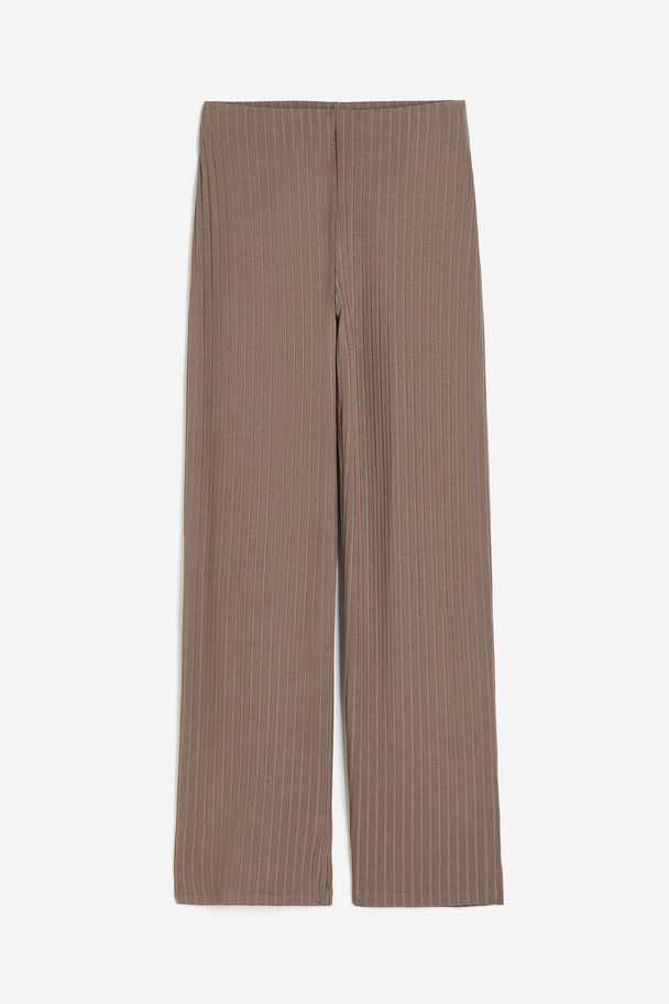 H&M Geribde Broek Donkertaupe