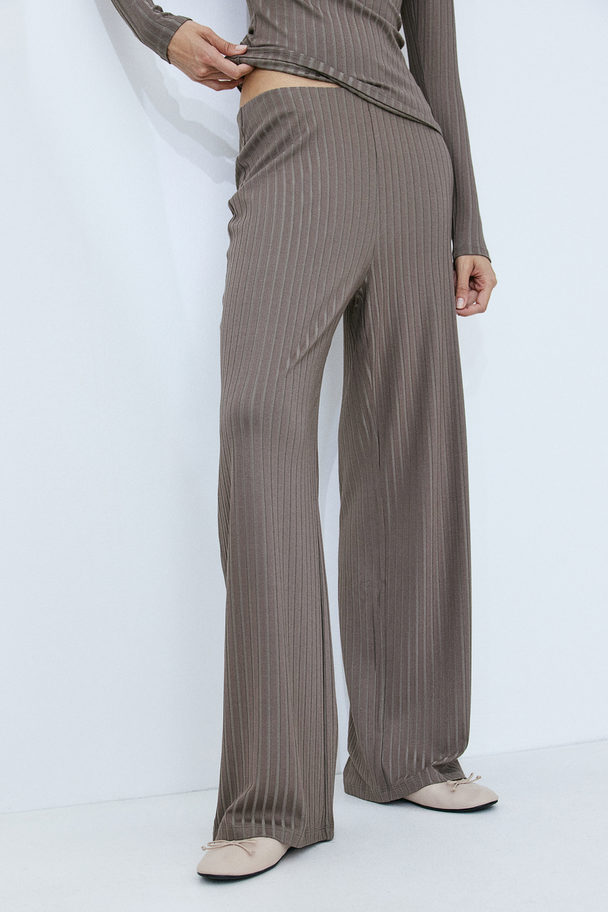 H&M Geribde Broek Donkertaupe