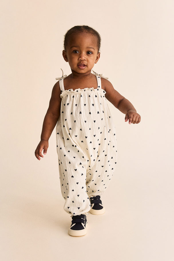 H&M Crinkled Jersey Romper Suit Cream/hearts