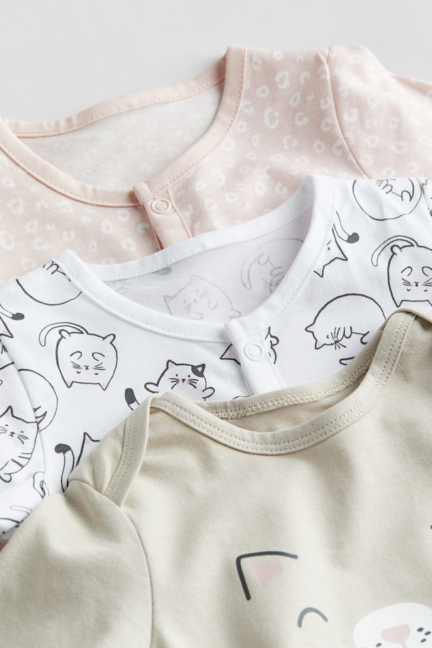 H&M 3-pack Cotton Jersey Sleepsuits Light Pink/cats