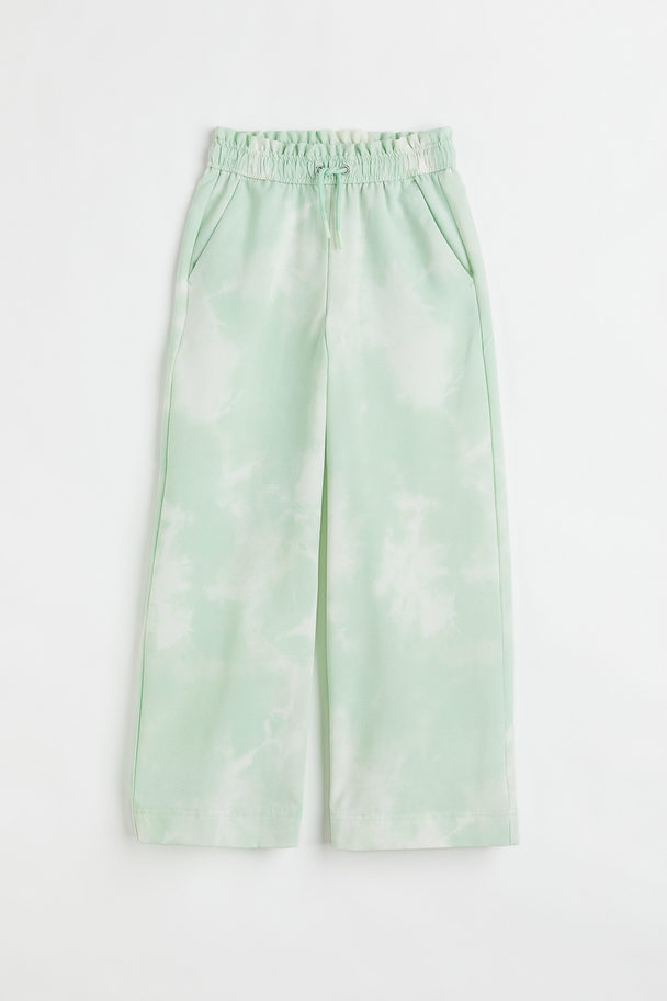 H&M Wide Trousers Light Green/tie-dye