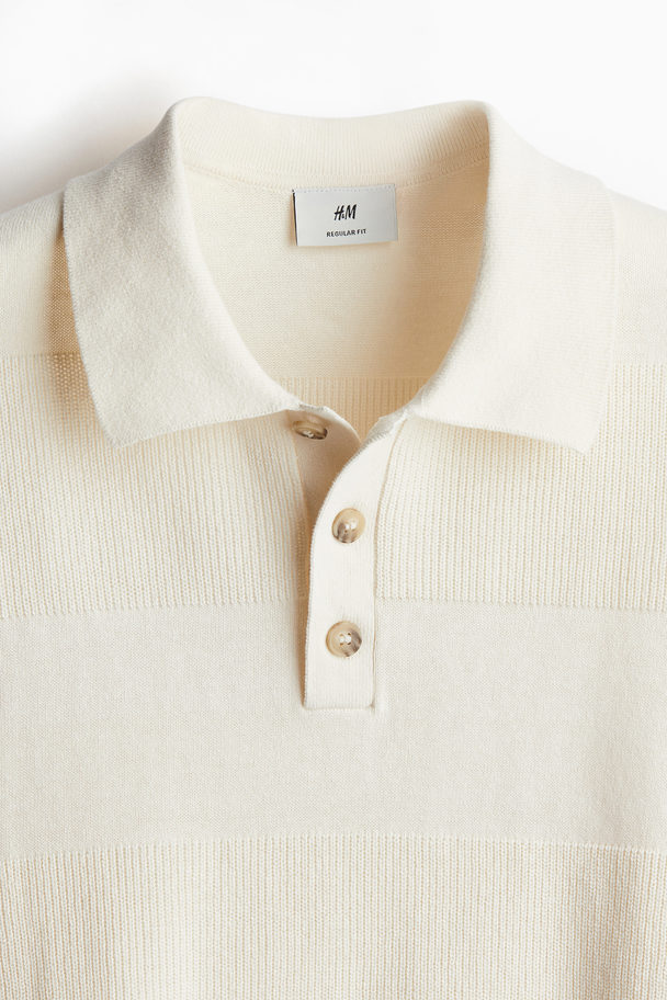 H&M Regular Fit Ribbed Polo Shirt Cream