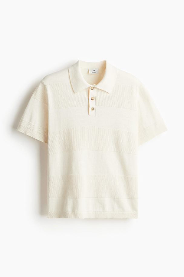 H&M Regular Fit Ribbed Polo Shirt Cream