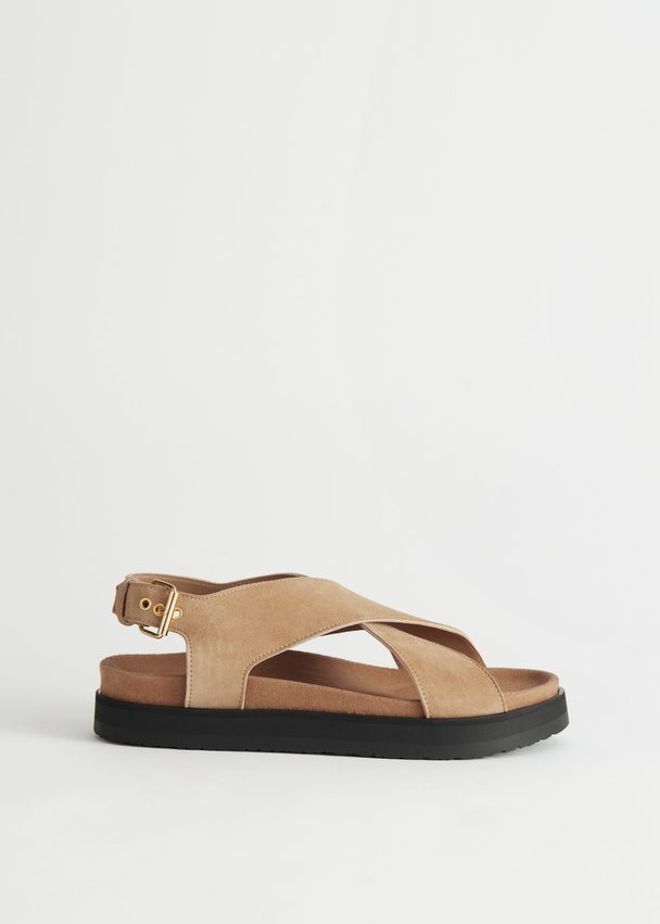& Other Stories Criss-cross Leather Sandals Beige Suede