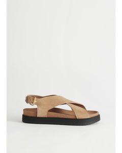 Criss-cross Leather Sandals Beige Suede