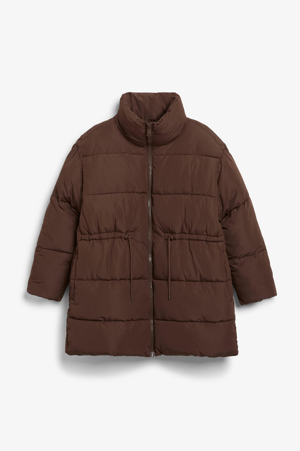 Monki Brown Puffer Coat With High Collar Brown