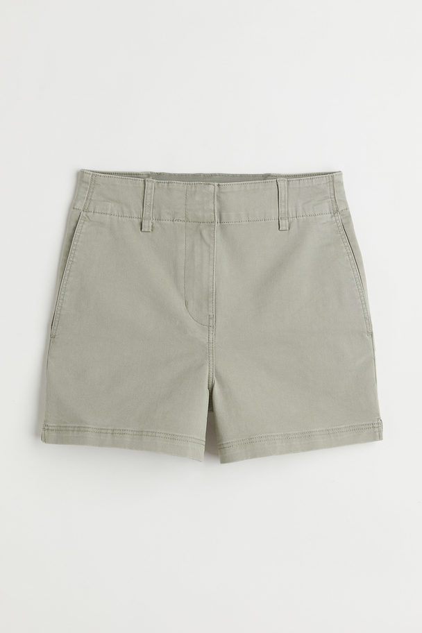 H&M Cotton Twill Shorts Light Khaki Green