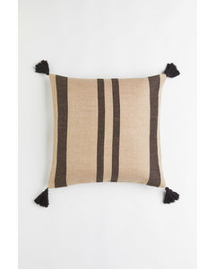 Tasselled Cushion Cover Beige/striped