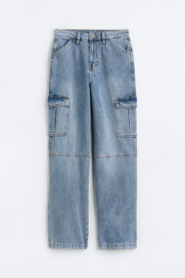 H&M 90's Baggy High Cargo Jeans Denimblauw