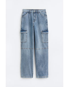 90's Baggy High Cargo Jeans Denimblauw