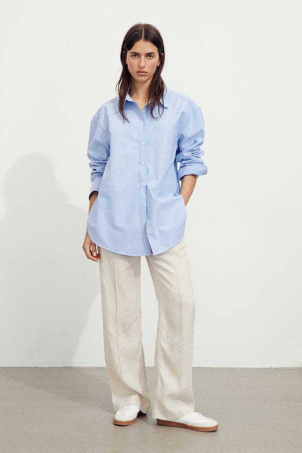 H&M Linen-blend Trousers Light Beige