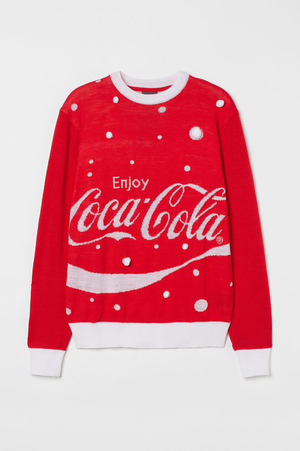 H&M Trui Met Ingebreid Dessin Rood/coca-cola