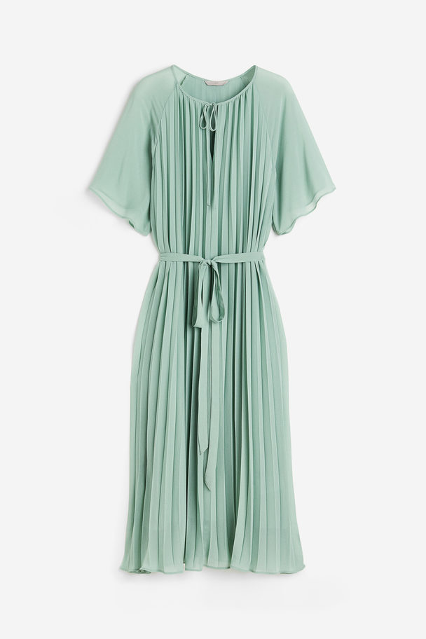 H&M Plissiertes Kleid Mintgrün