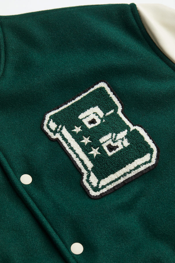 H&M Baseballjacke Waldgrün/Cremefarben
