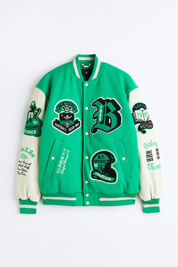 H&M Baseball Jacket Bright Green/cream