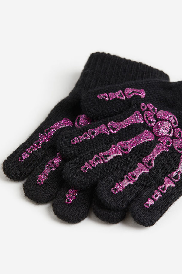 H&M Handschuhe mit Print Schwarz/Skelett