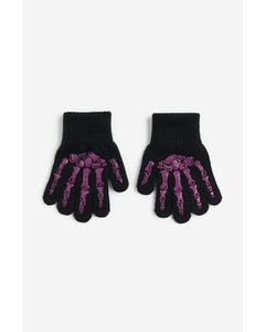 Handschuhe mit Print Schwarz/Skelett
