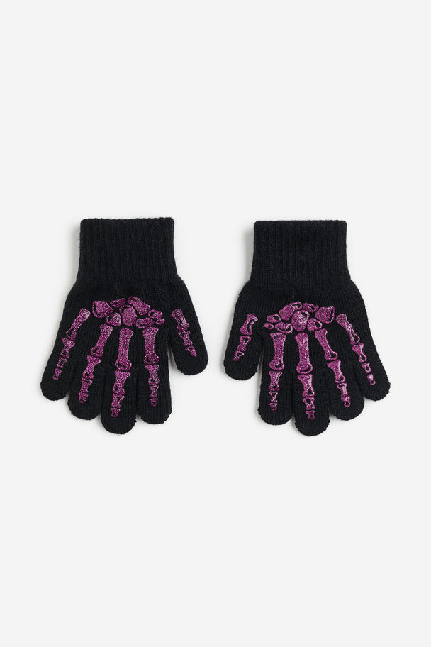 H&M Handschuhe mit Print Schwarz/Skelett