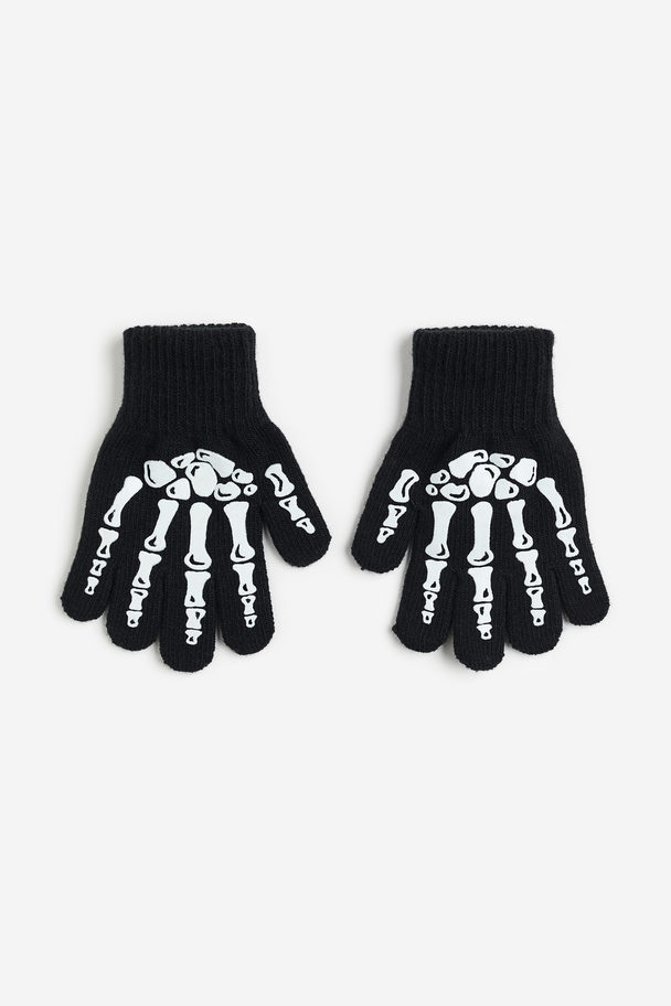 H&M Handschoenen Met Print Zwart/skelet