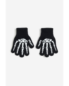 Handschuhe mit Print Schwarz/Skelett