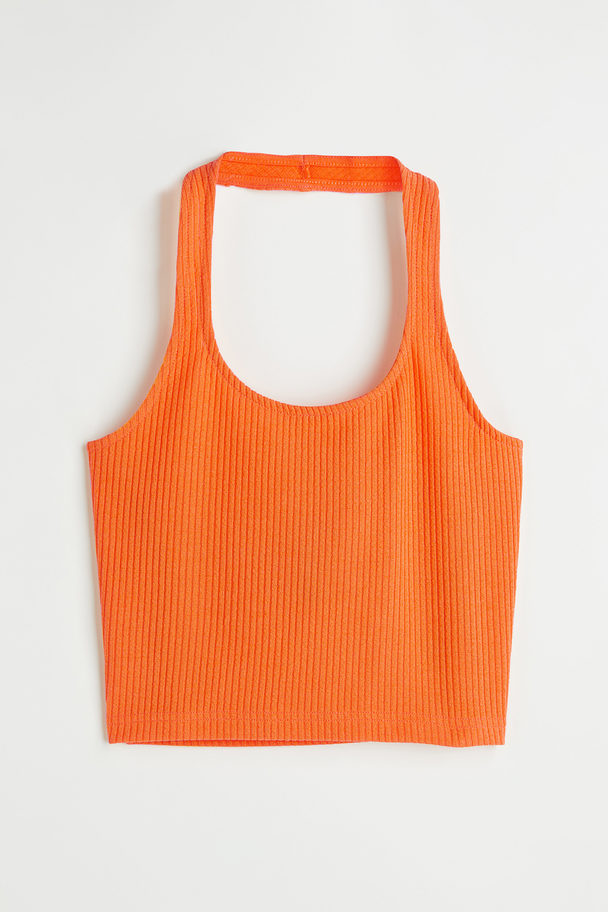 H&M Rib-knit Halterneck Top Orange