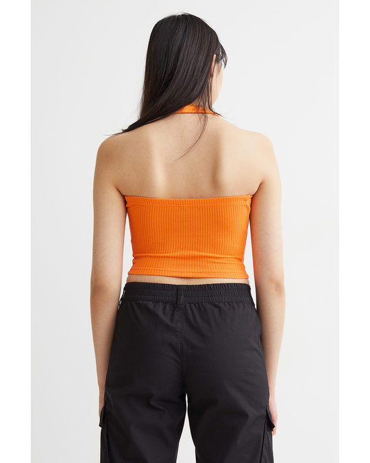 H&M Rib-knit Halterneck Top Orange
