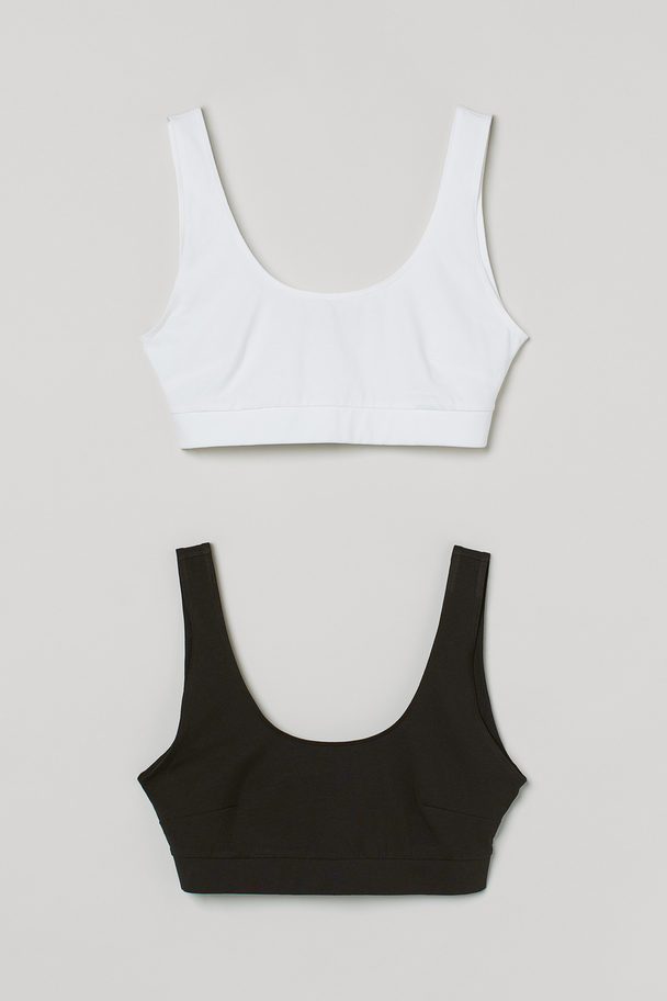 H&M 2-pack Cotton Bra Tops White/black