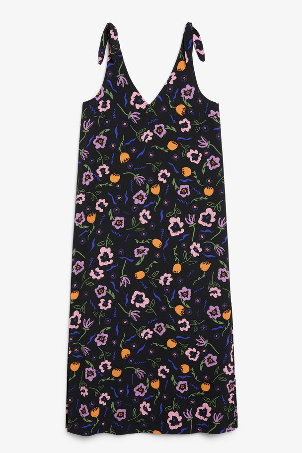 Monki Zwarte Maxi-jurk Met V-hals En Bloemenprint Zwart Met Bloemen