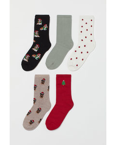 5er-Pack Socken Schwarz/Weihnachtshunde