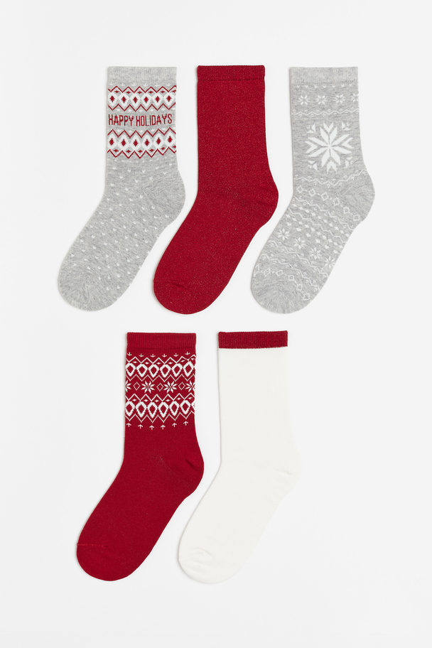 H&M 5er-Pack Socken Hellgrau/Happy Holidays