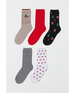 5 Paar Sokken Zwart/kerstcadeaus