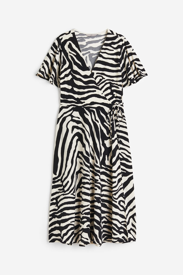 H&M Wickelkleid aus Jersey Cremefarben/Zebramuster