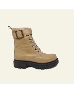Vulcan Beige Leather Military Ankle Boots
