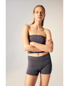 Foldover-waist Mini Shorts Dark Grey