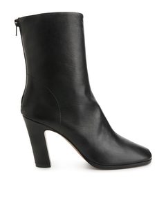 Heeled Leather Sock Boots Black