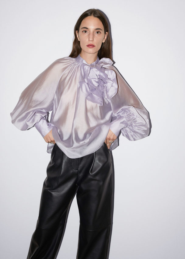 & Other Stories Sheer Rose-appliqué Blouse Lilac