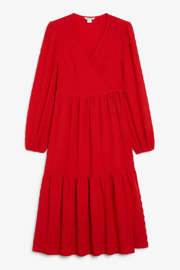 Monki Tiered Midi Dress Red