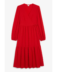 Gerimpelde Midi-jurk Rood