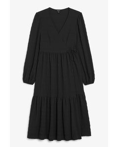 Gerimpelde Midi-jurk Zwart