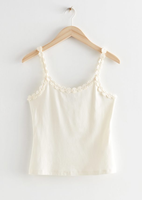 & Other Stories Strappy Floral-trimmed Top White