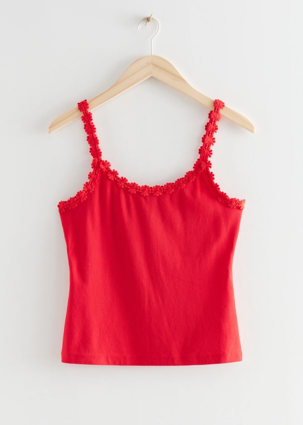 & Other Stories Strappy Floral-trimmed Top Red