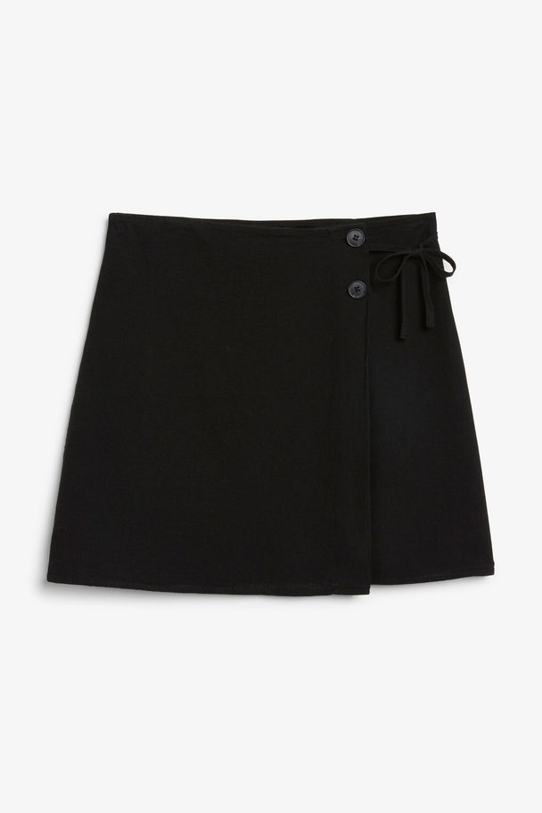 Monki Black Linen Blend Wrap Skirt Black